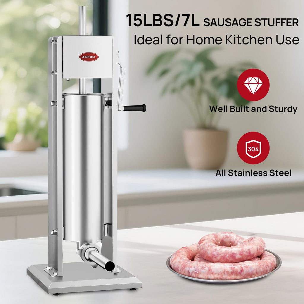 7L Stainless Steel Vertical Sausage Stuffer with 4 Stuffing Tubes V4734