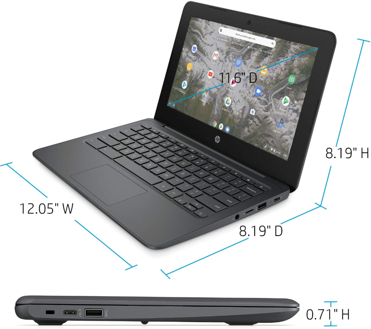 11.6" HD Chromebook, Intel Celeron N3350, 4GB LPDDR2, 32GB eMMC, Chrome OS, Ash Gray X327