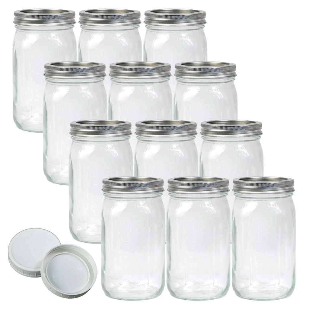 Wide Mouth Mason Jars 32 oz 12Pcs with Airtight Lids V2239