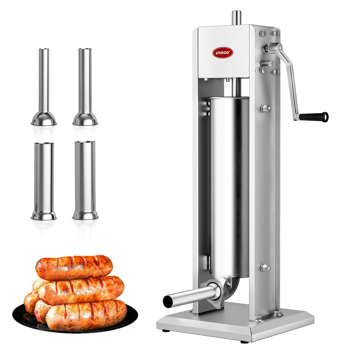 7L Stainless Steel Vertical Sausage Stuffer with 4 Stuffing Tubes V4734