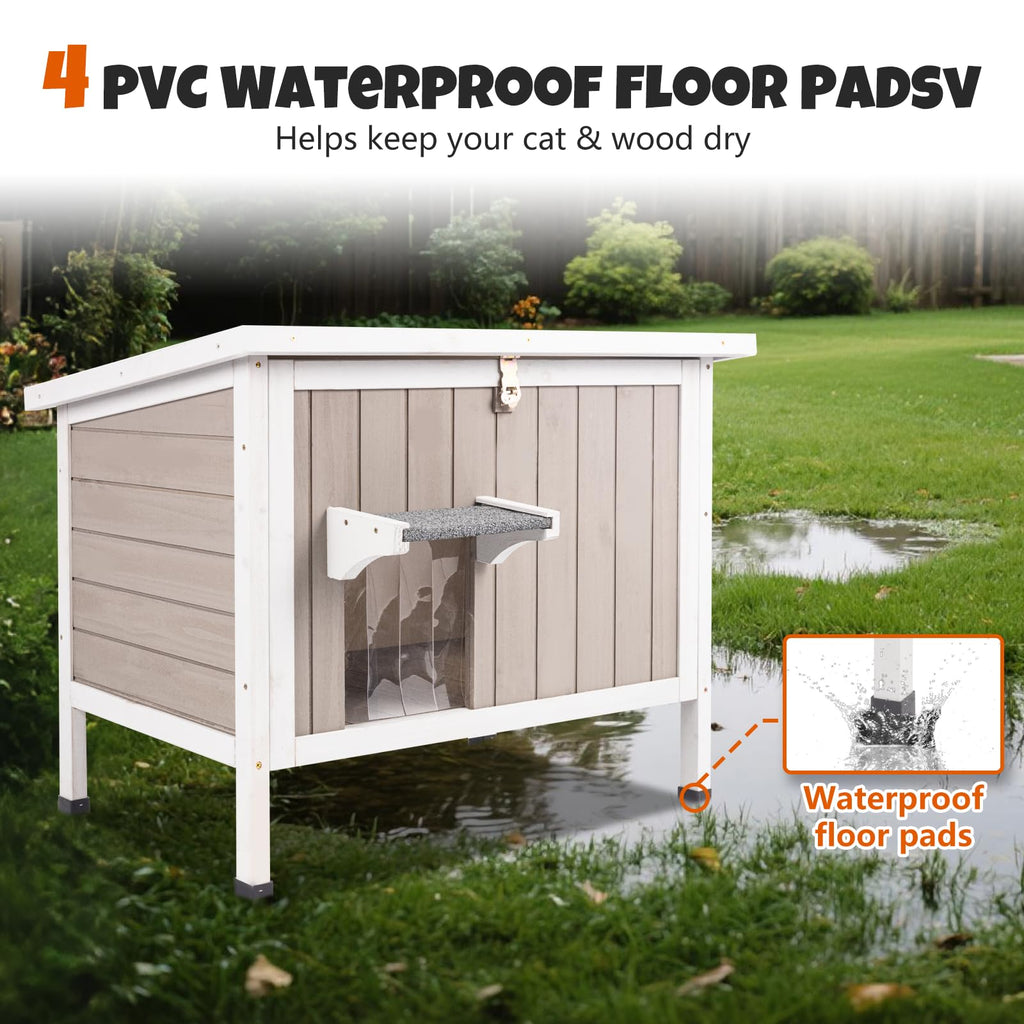 Weatherproof Wooden Outdoor Cat House with Escape Doors L541661