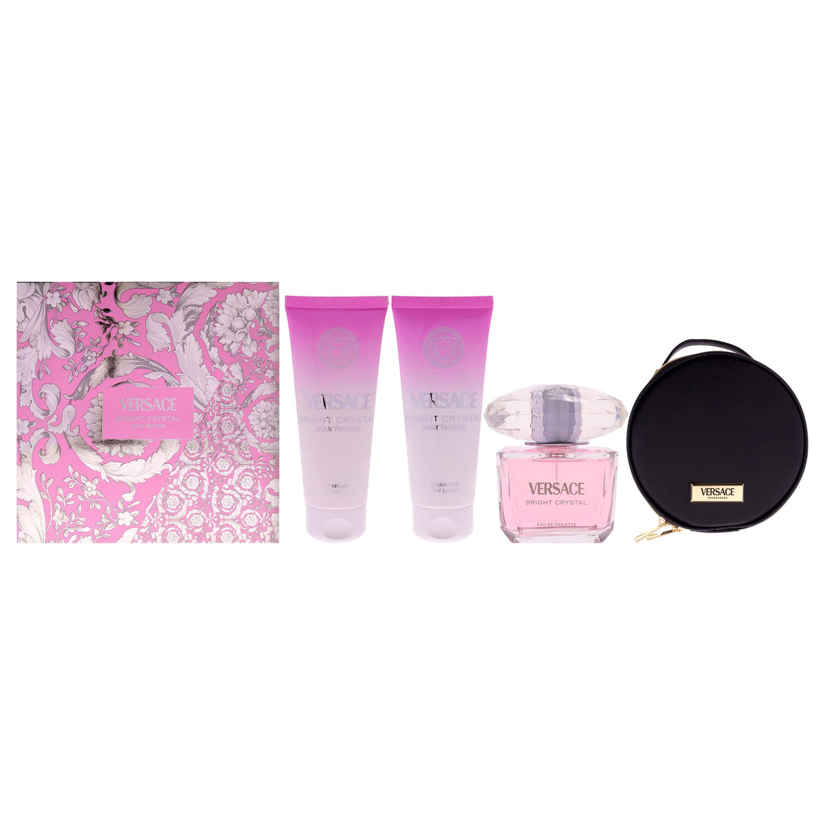 4 Pc Gift Set 3oz EDT Spray, 3.4oz Body Lotion, 3.4oz Shower Gel, Round Make Up Case H355