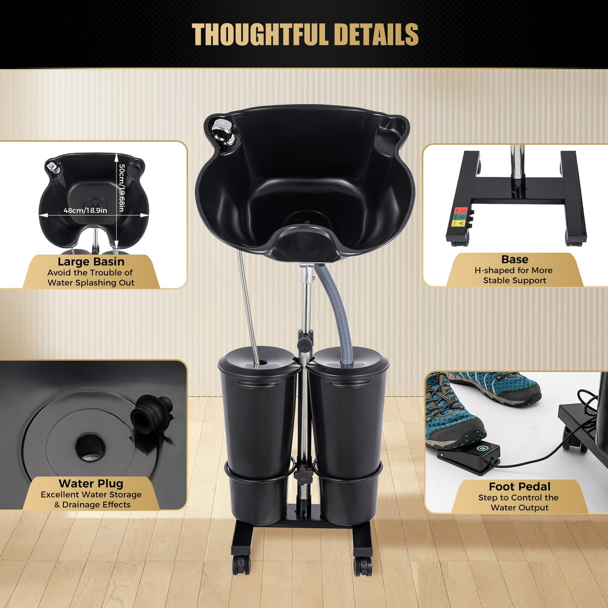 Portable Standing Shampoo Bowl with Drain Hose U141
