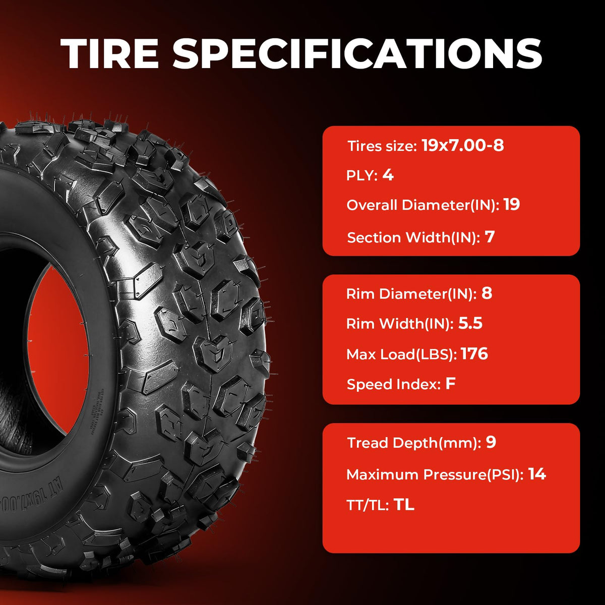 19x7-8 UTV ATV Tires Set of 4 W862073