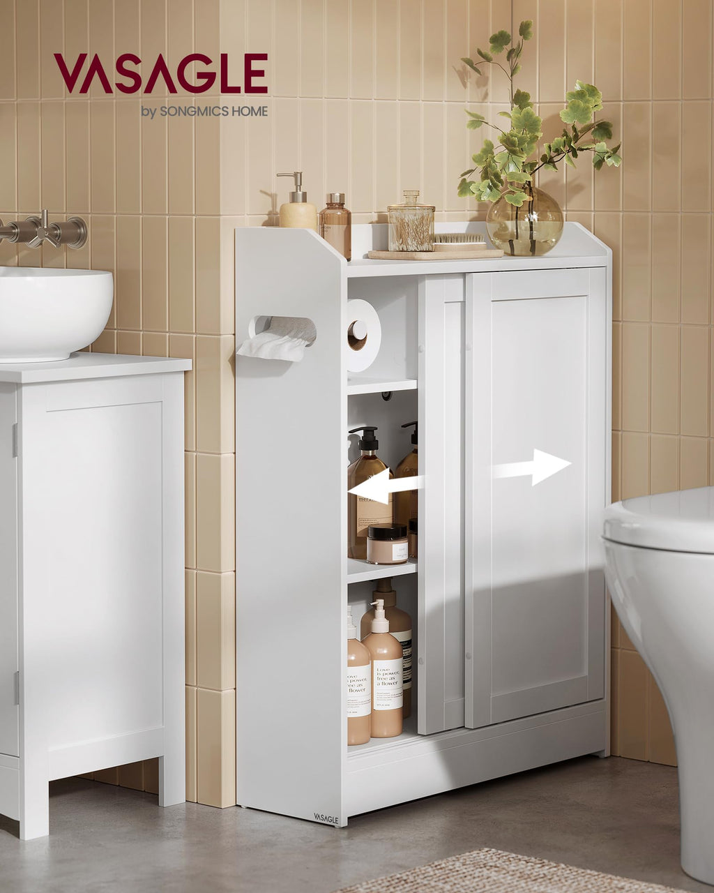 Slim Bathroom Storage Cabinet with Sliding Doors Z440
