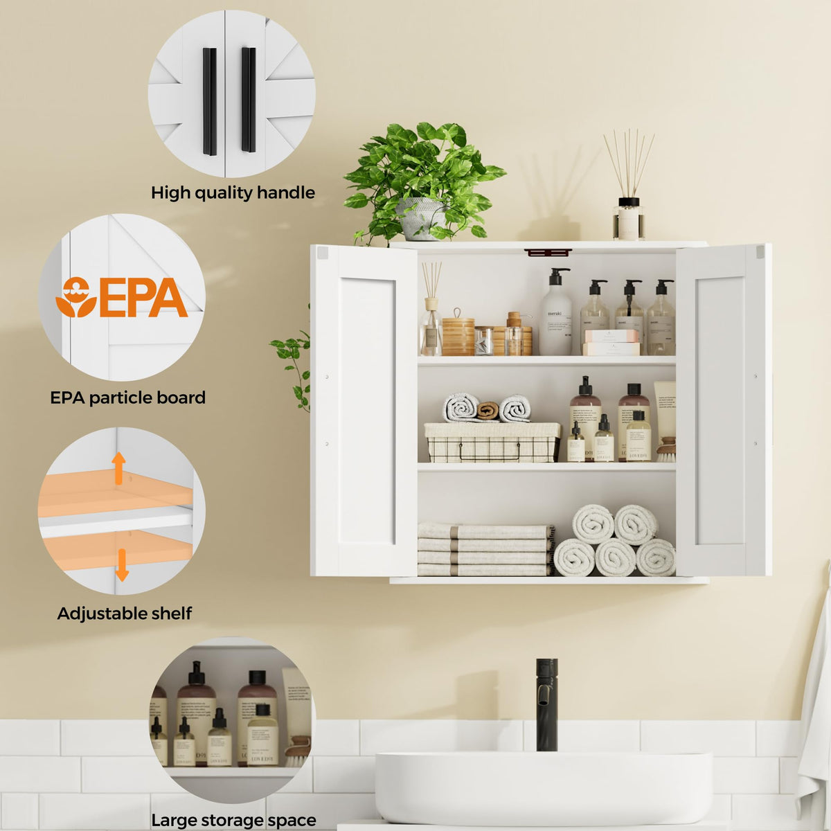 Bathroom Wall Cabinet with Adjustable Shelves H173