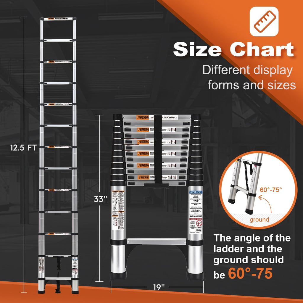 12.5 FT Aluminum Telescoping Ladder 330lbs N287035