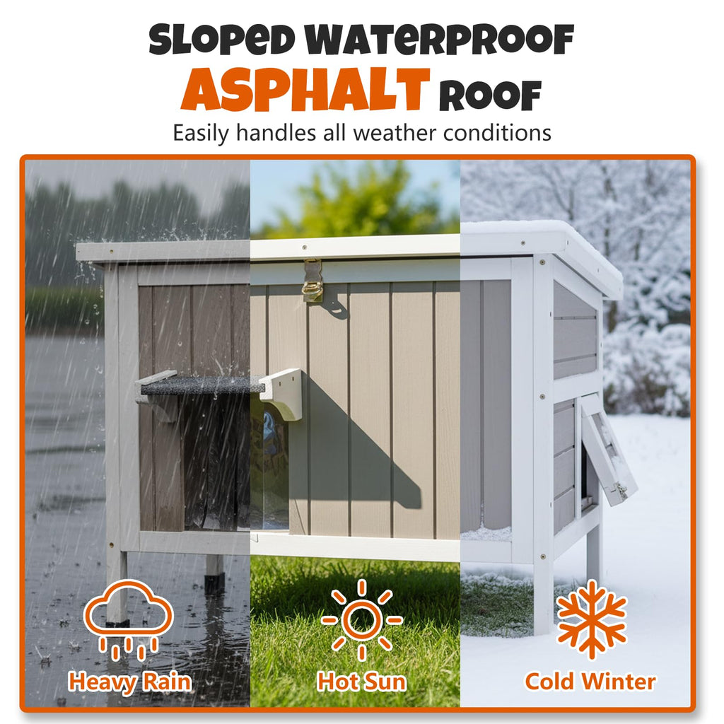 Weatherproof Wooden Outdoor Cat House with Escape Doors L541661