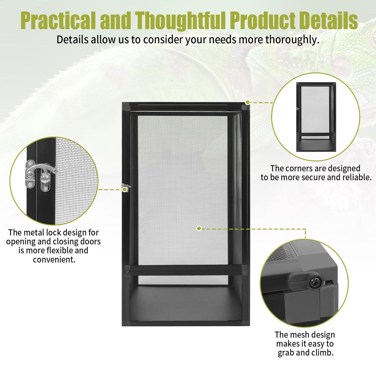 17.72" L×17.72" W×31.50" H Reptile Enclosure with Escape-Proof Lock A506167