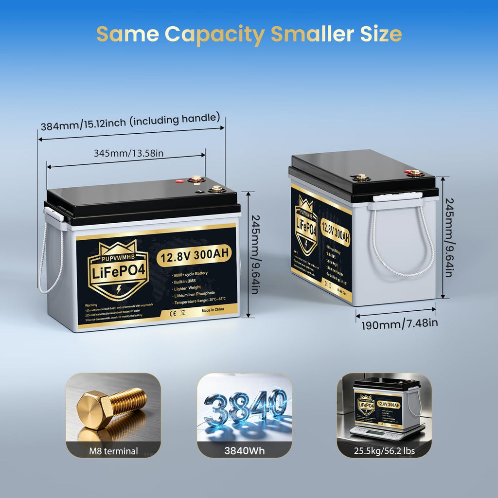 12V 300Ah LiFePO4 Lithium Battery with 200A BMS B132