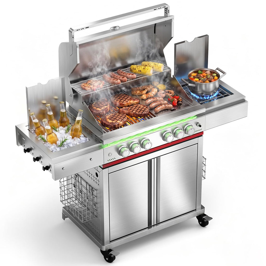 Heavy-duty SUS304 Stainless Steel 6-Burner Propane Gas Grill H204881