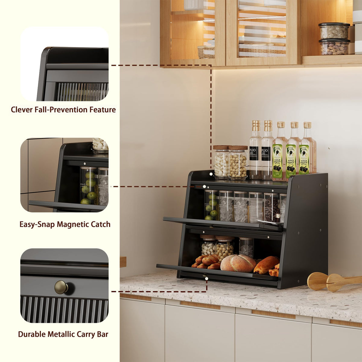 Large Bamboo Bread Box with Window L627