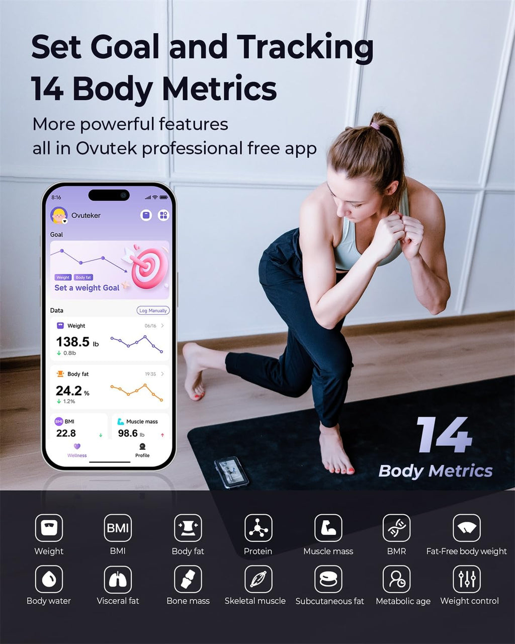 Smart Body Weight BMI Body Fat Bathroom Scale 450lb G510