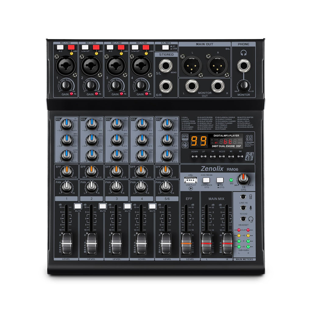 6 Channel Bluetooth Audio Mixer with 2 XLR Inputs F8662