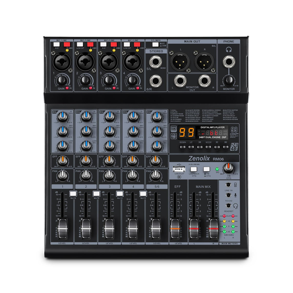6 Channel Bluetooth Audio Mixer with 2 XLR Inputs F8662