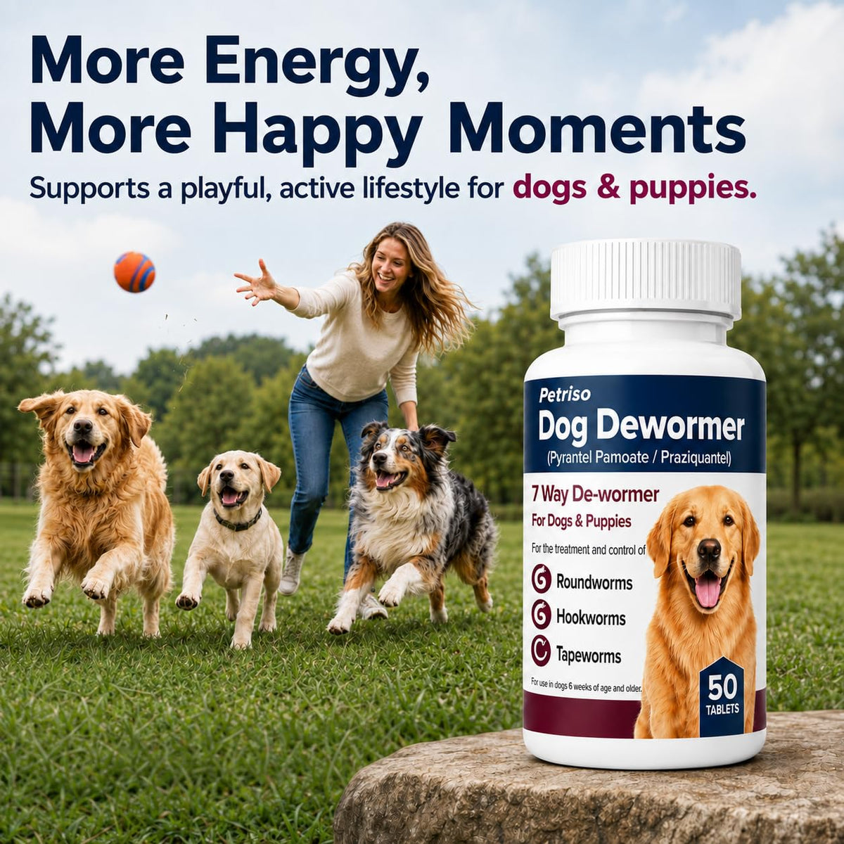 Dewormer for Dogs, 50 Tablets J7723