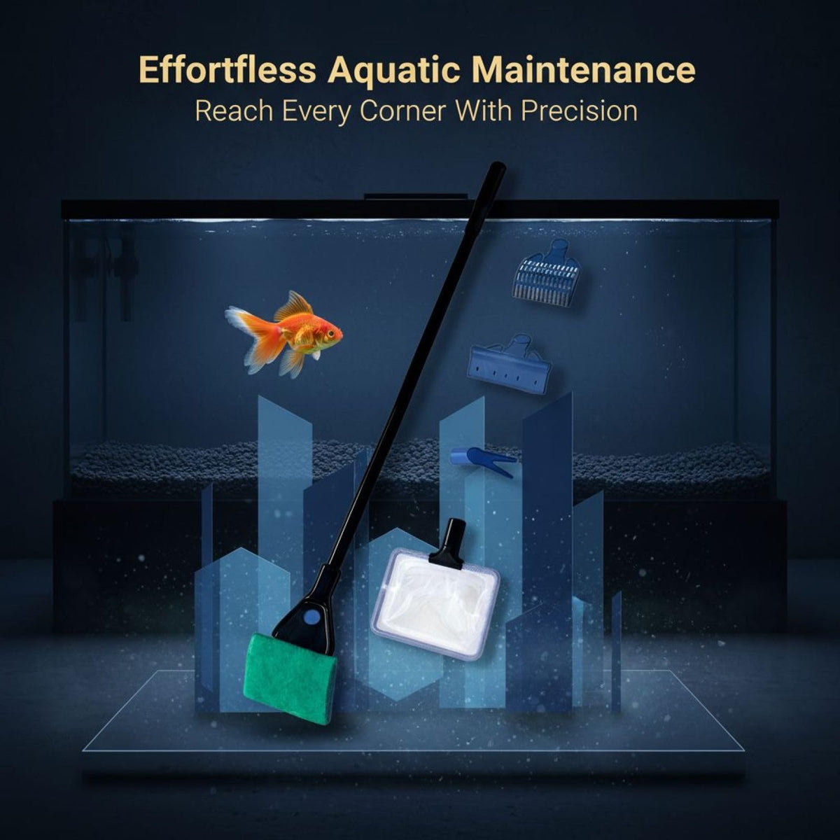 5 in 1 Aquarium Cleaning Kit with Algae Scraper Gravel Rake Fish Net and Brush Z7121