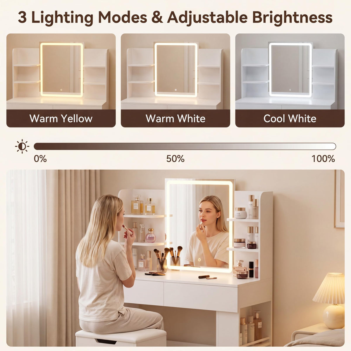 White Vanity Desk Set with LED Mirror G665848