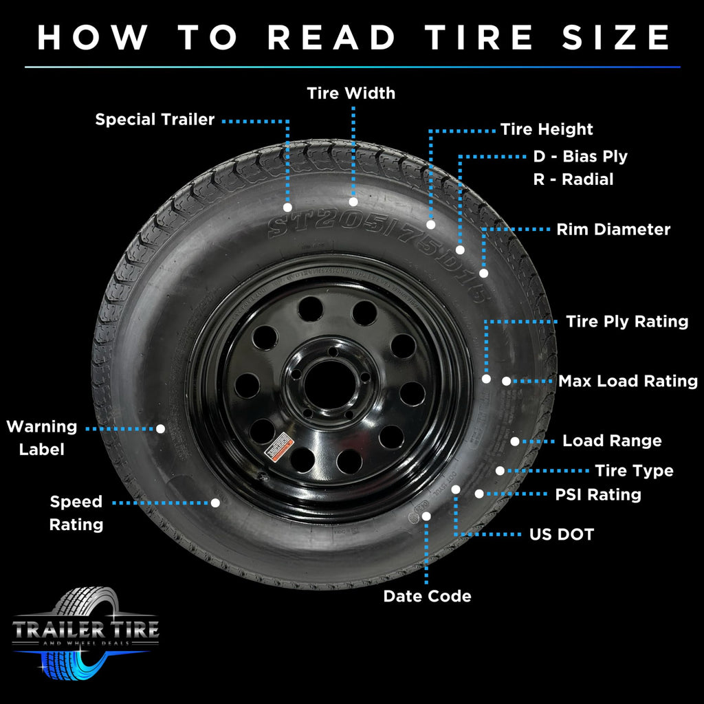 ST205/75R15 Trailer Tire on Rim Load Range C 6 Ply 5 Lug White Spoke Wheel K937806