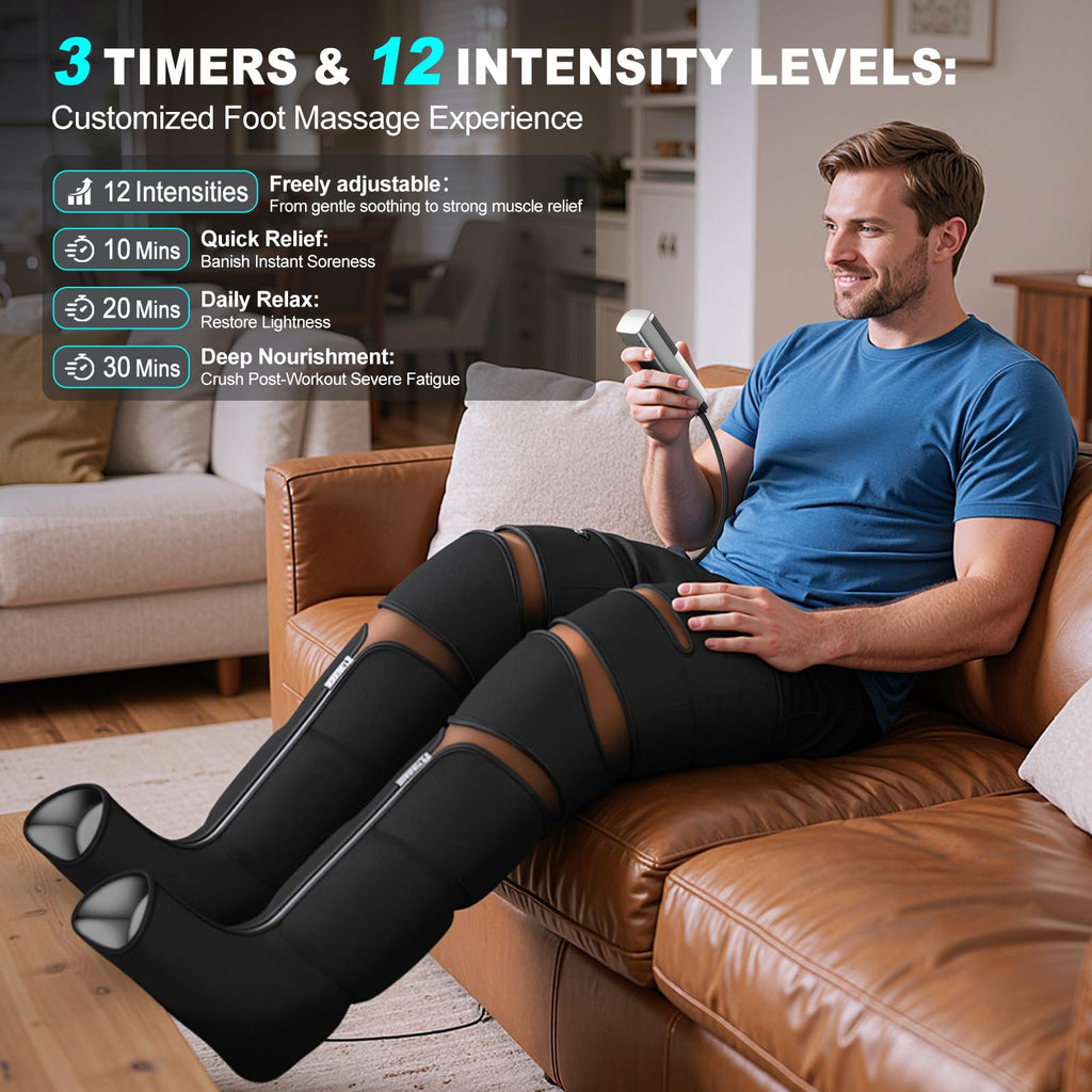 Black Leg Compression Massager with Heated Knee S4669