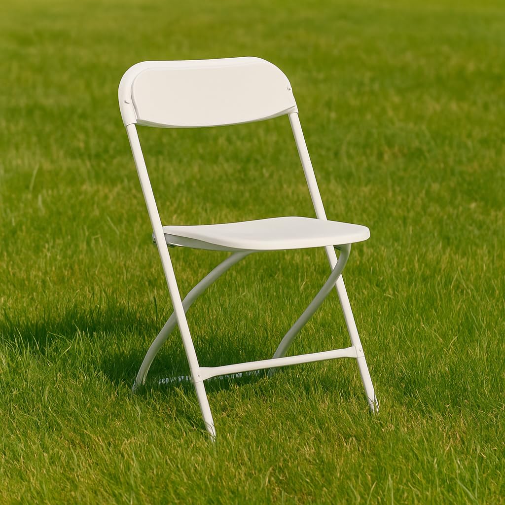 White Plastic Folding Chairs Set of 10 Steel Frame G806440
