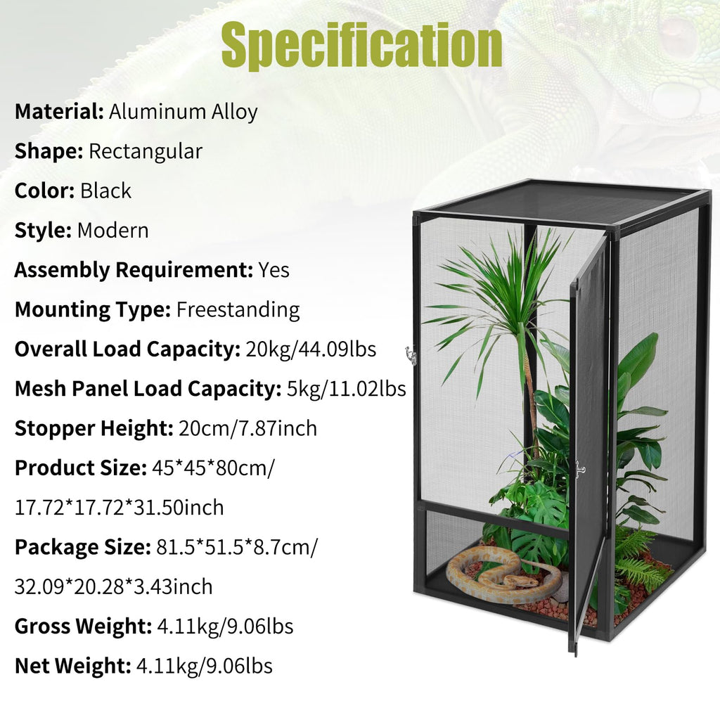 17.72" L×17.72" W×31.50" H Reptile Enclosure with Escape-Proof Lock A506167