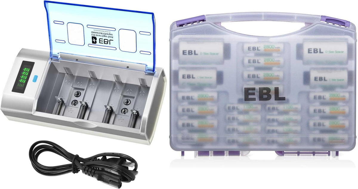 Universal Smart Battery Charger with 12 AA and 8 AAA Batteries Q454