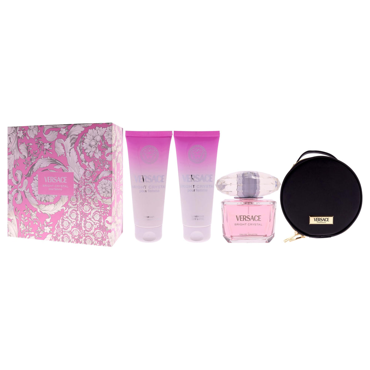 4 Pc Gift Set 3oz EDT Spray, 3.4oz Body Lotion, 3.4oz Shower Gel, Round Make Up Case H355