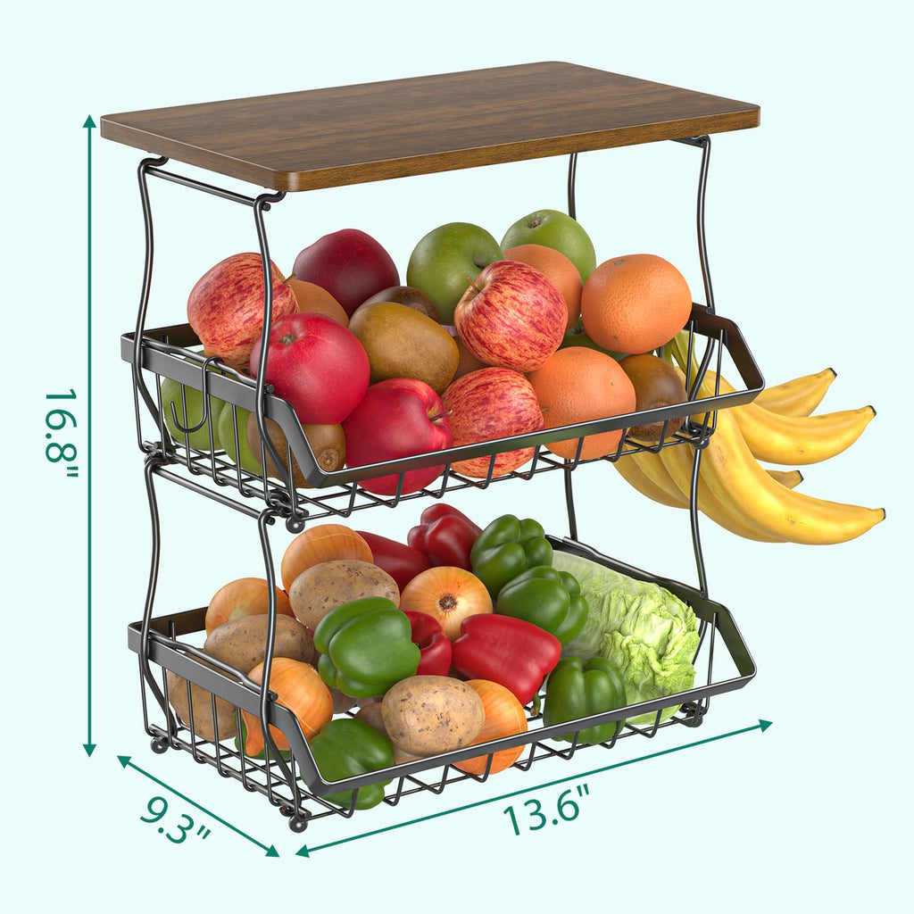 3 Tier Countertop Fruit Basket Bread Bowl with 2 Banana Hangers J634