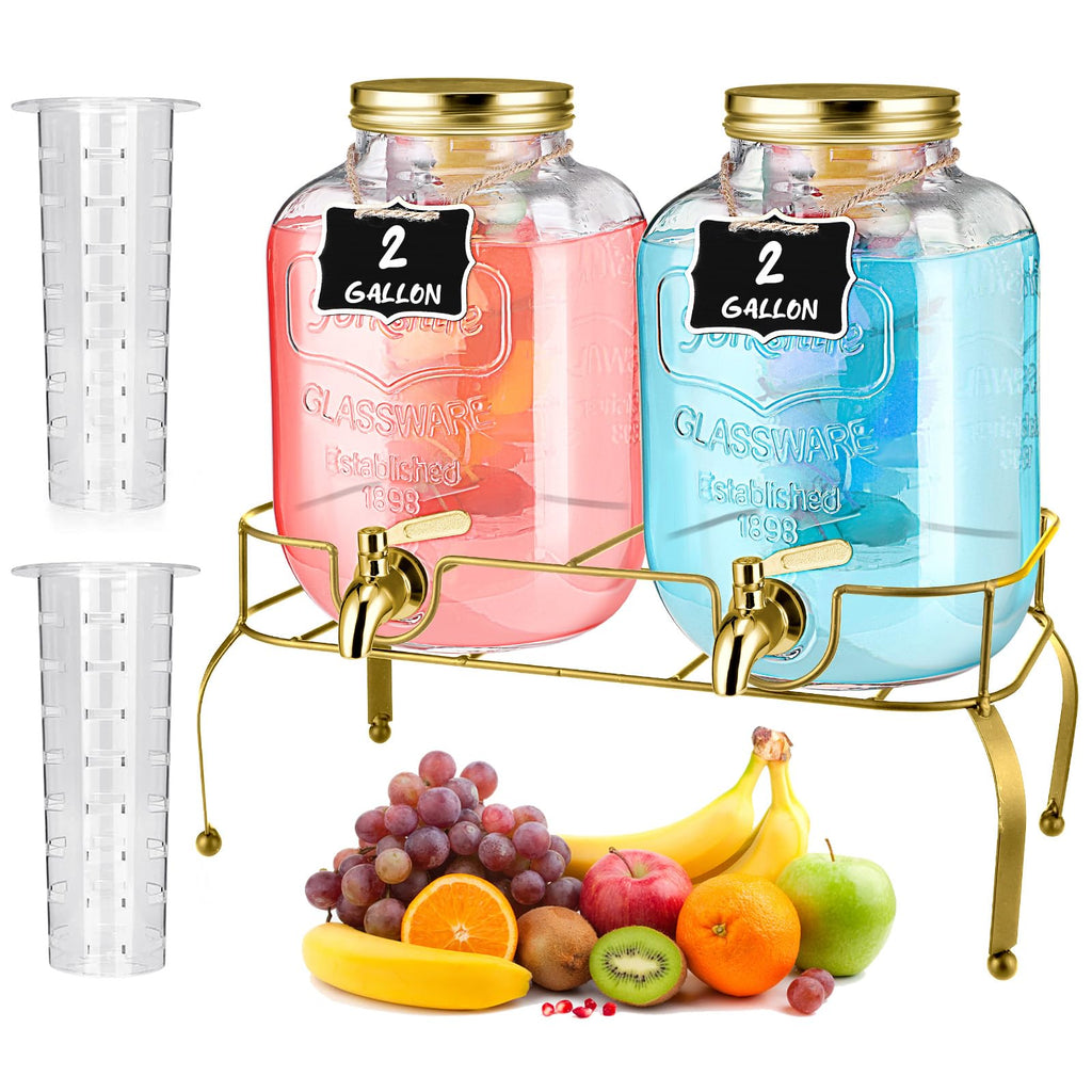 2 Pcs 2 Gallon Glass Drink Dispenser with Stand N942454
