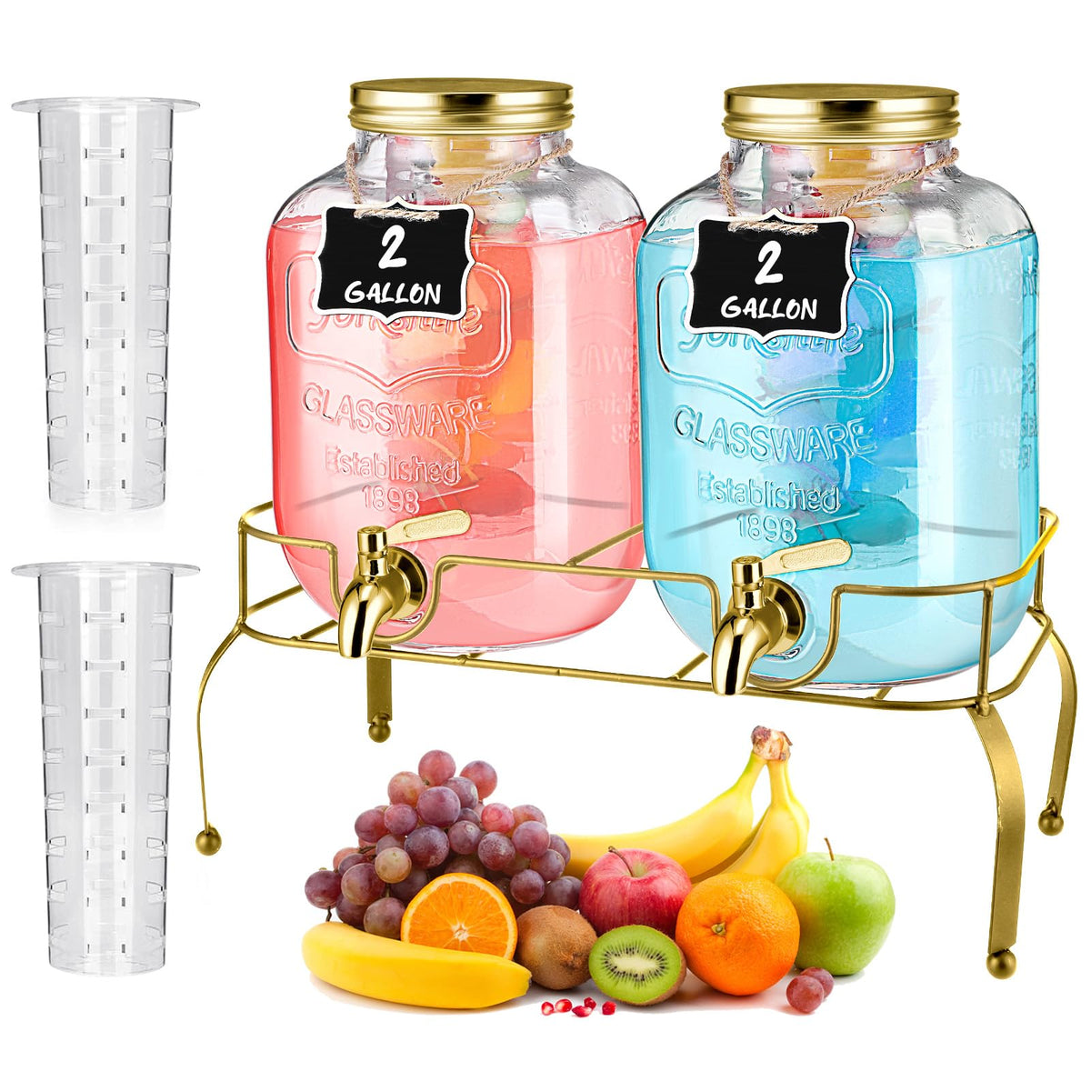 2 Pcs 2 Gallon Glass Drink Dispenser with Stand N942454