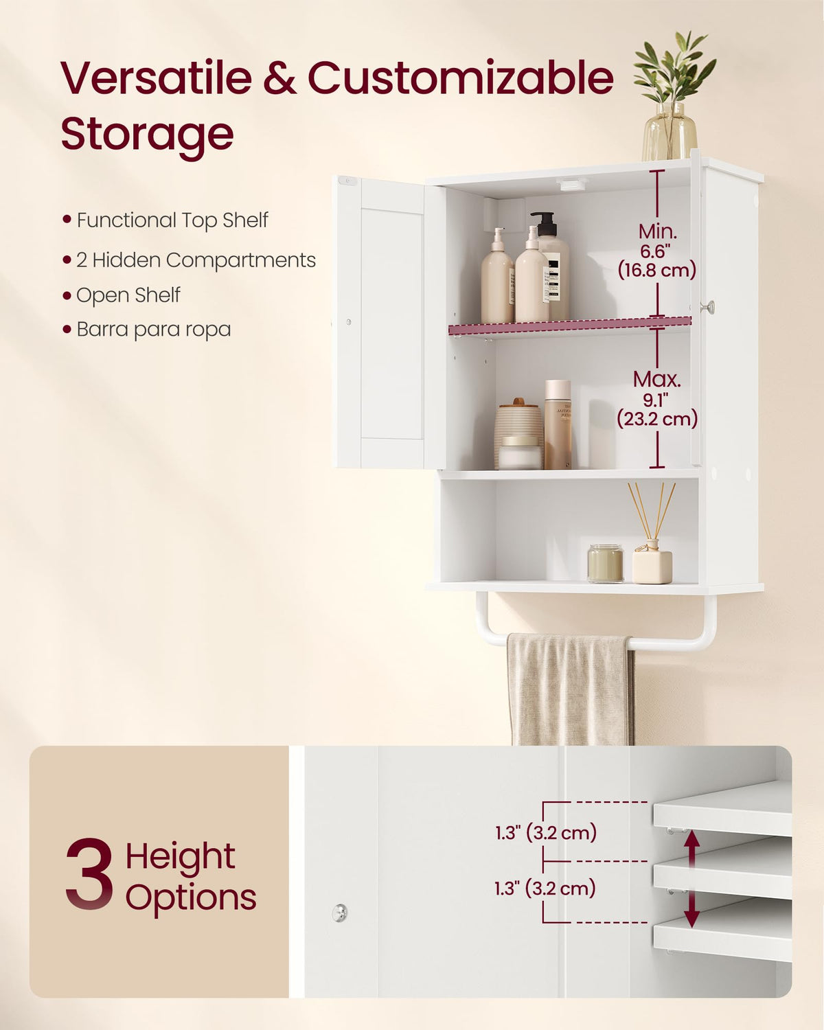 Wall Mounted Cabinet with 2 Doors and Adjustable Shelves A22983