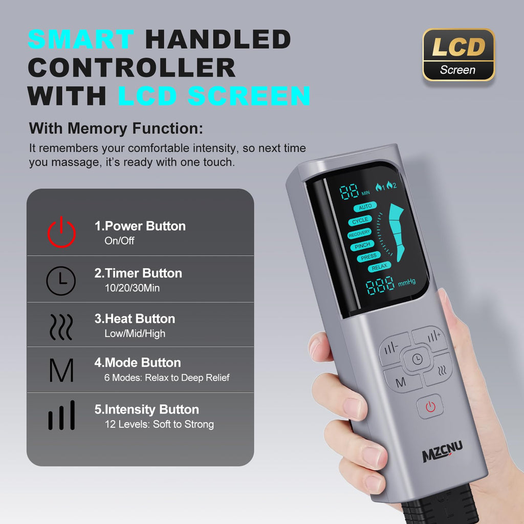 Black Leg Compression Massager with Heated Knee S4669