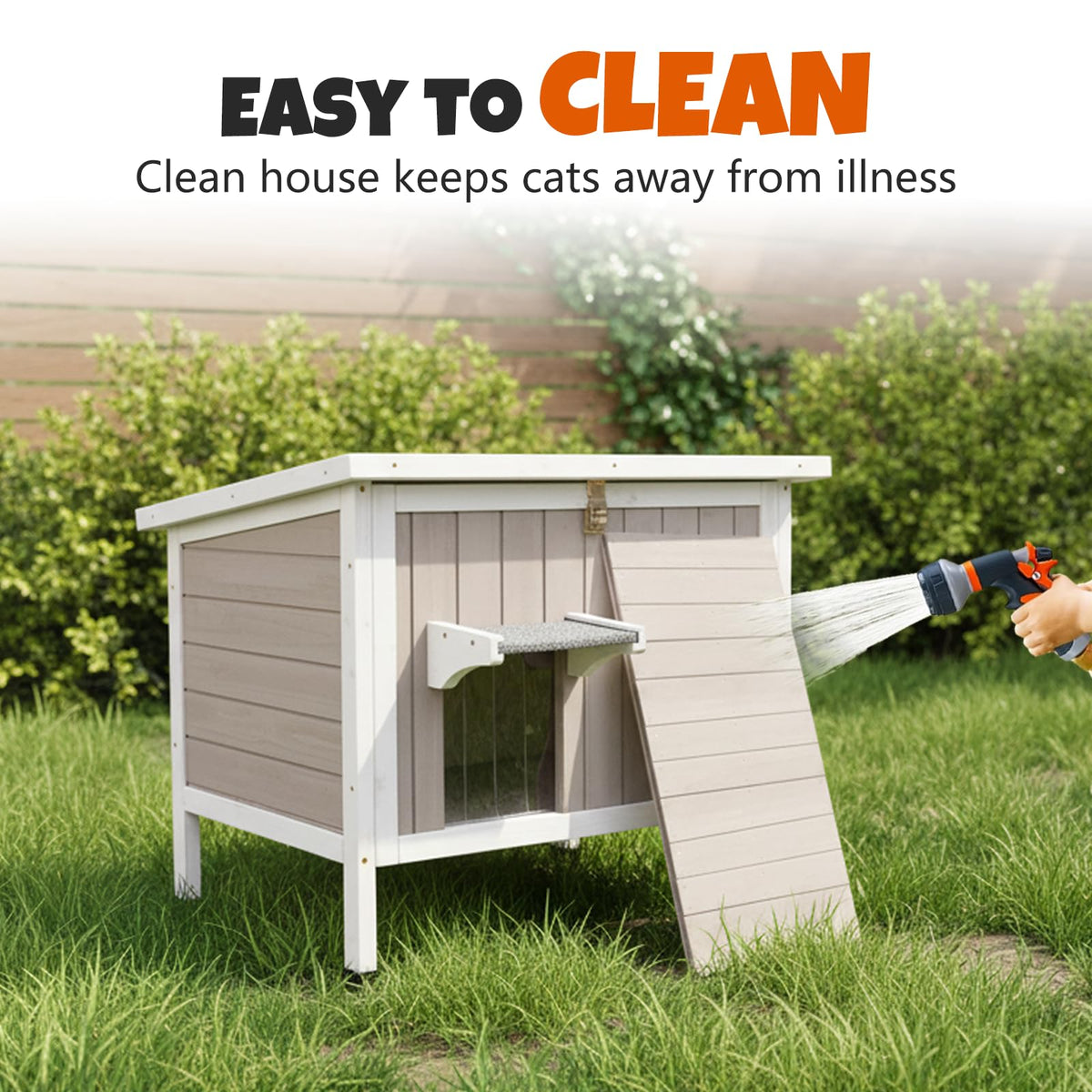 Weatherproof Wooden Outdoor Cat House with Escape Doors L541661