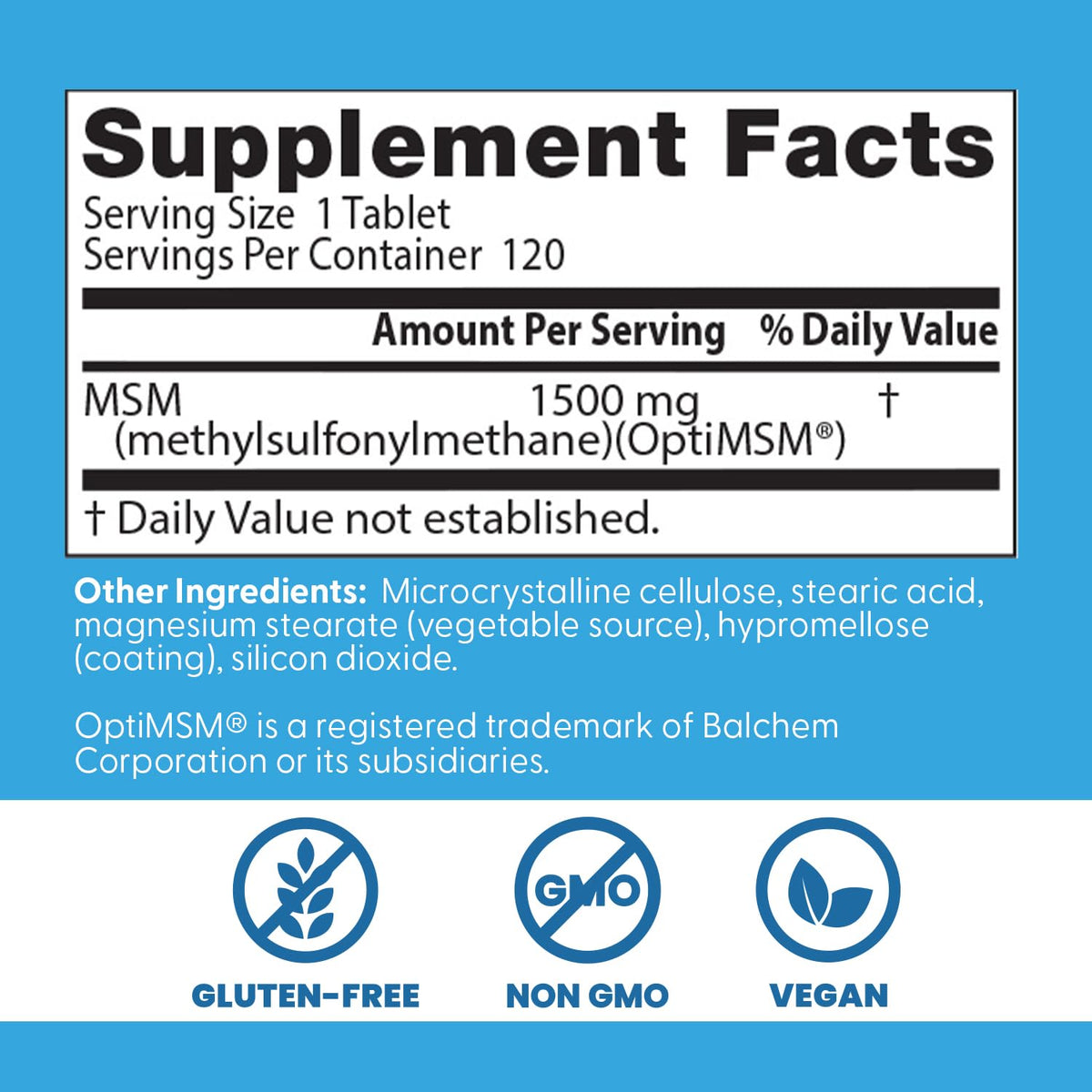 MSM Supplement 1500mg 120 Tablets F221