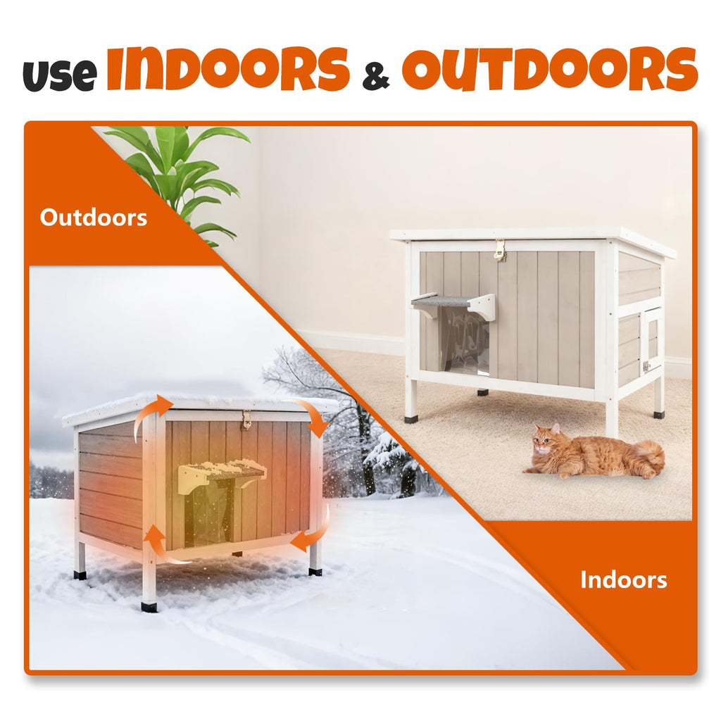 Weatherproof Wooden Outdoor Cat House with Escape Doors L541661