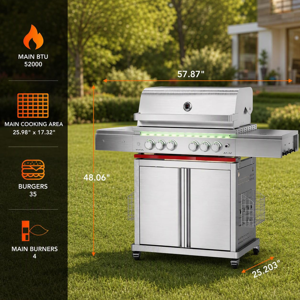 Heavy-duty SUS304 Stainless Steel 6-Burner Propane Gas Grill H204881