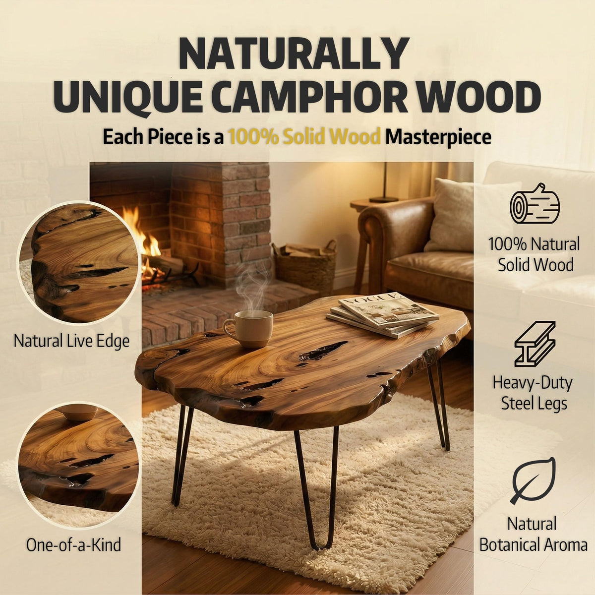 Live Edge Natural Wood Coffee Table V830302