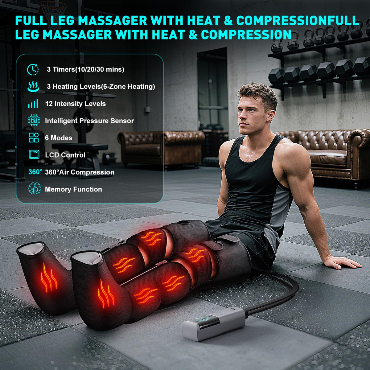 Black Leg Compression Massager with Heated Knee S4669