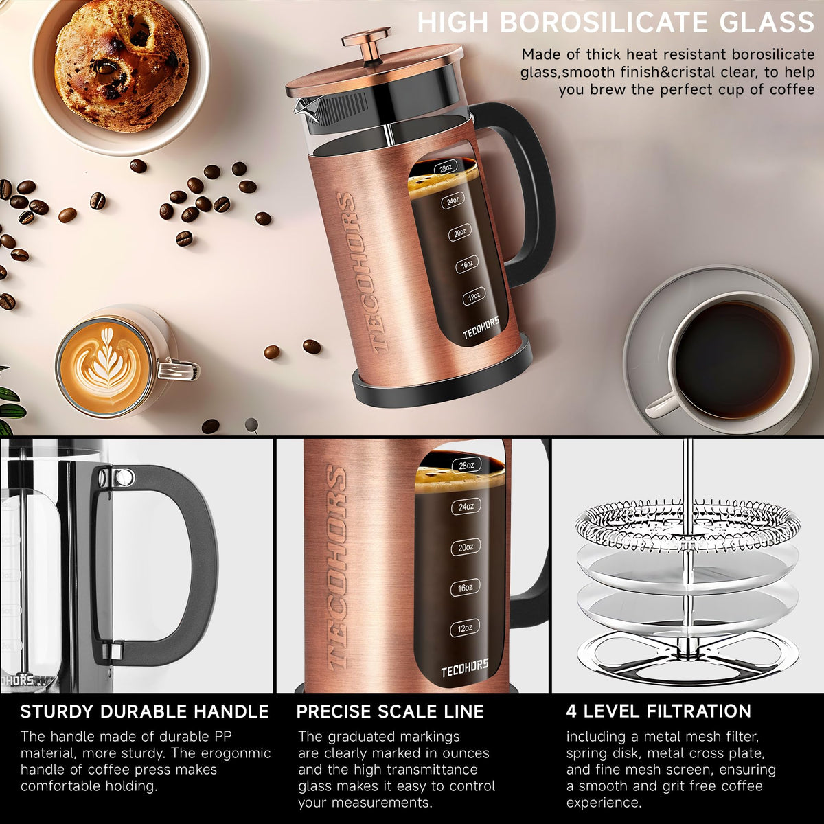 34oz Stainless Steel French Press Coffee Maker A950