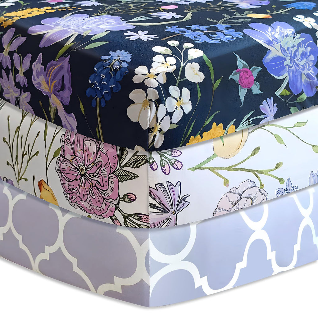 Soft Floral Crib Sheets 3 Pack 28'' X 52'' Fitted Microfiber Violet X24920