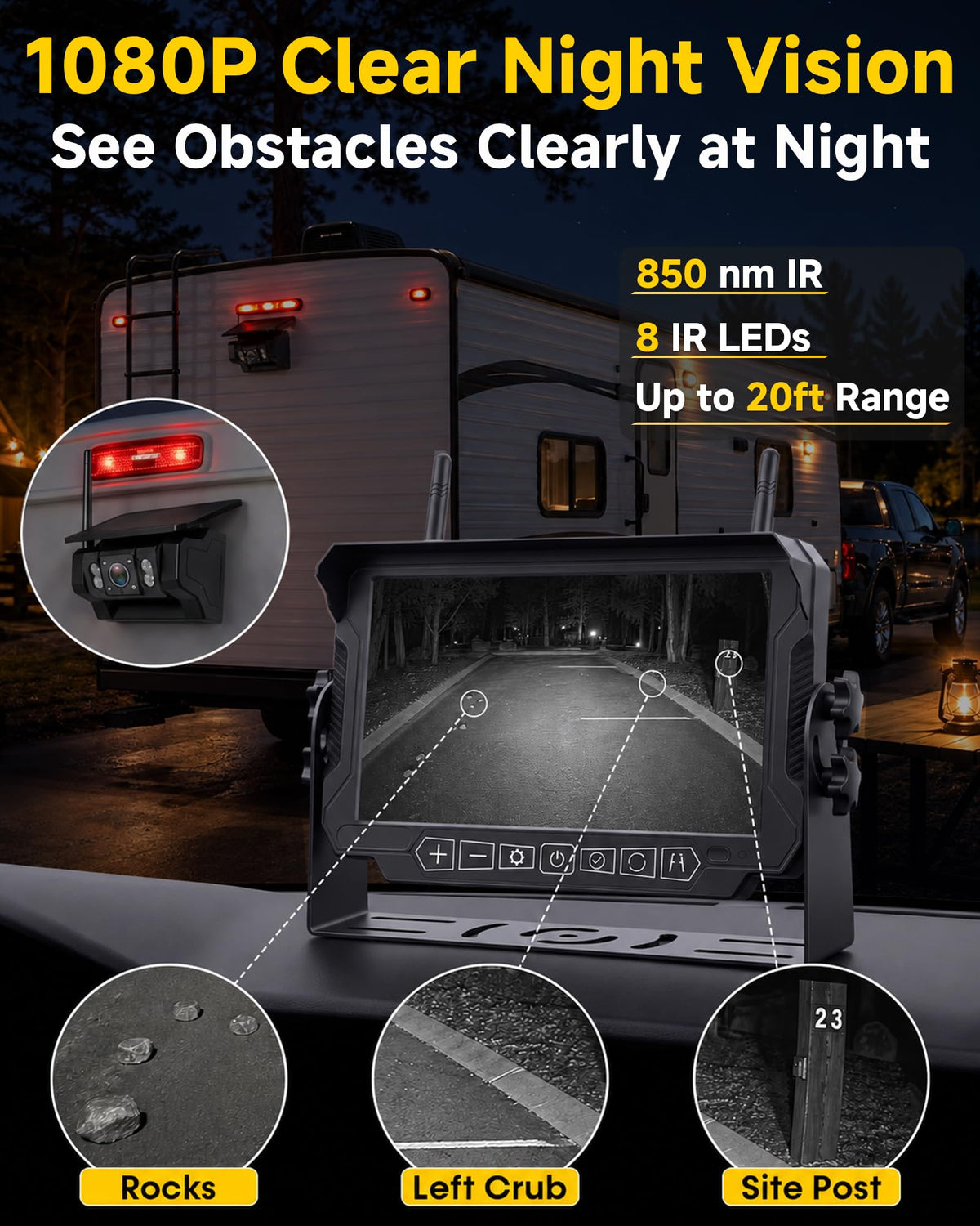 1080P Dual Magnetic Wireless Backup Camera 7" Split-Screen G370