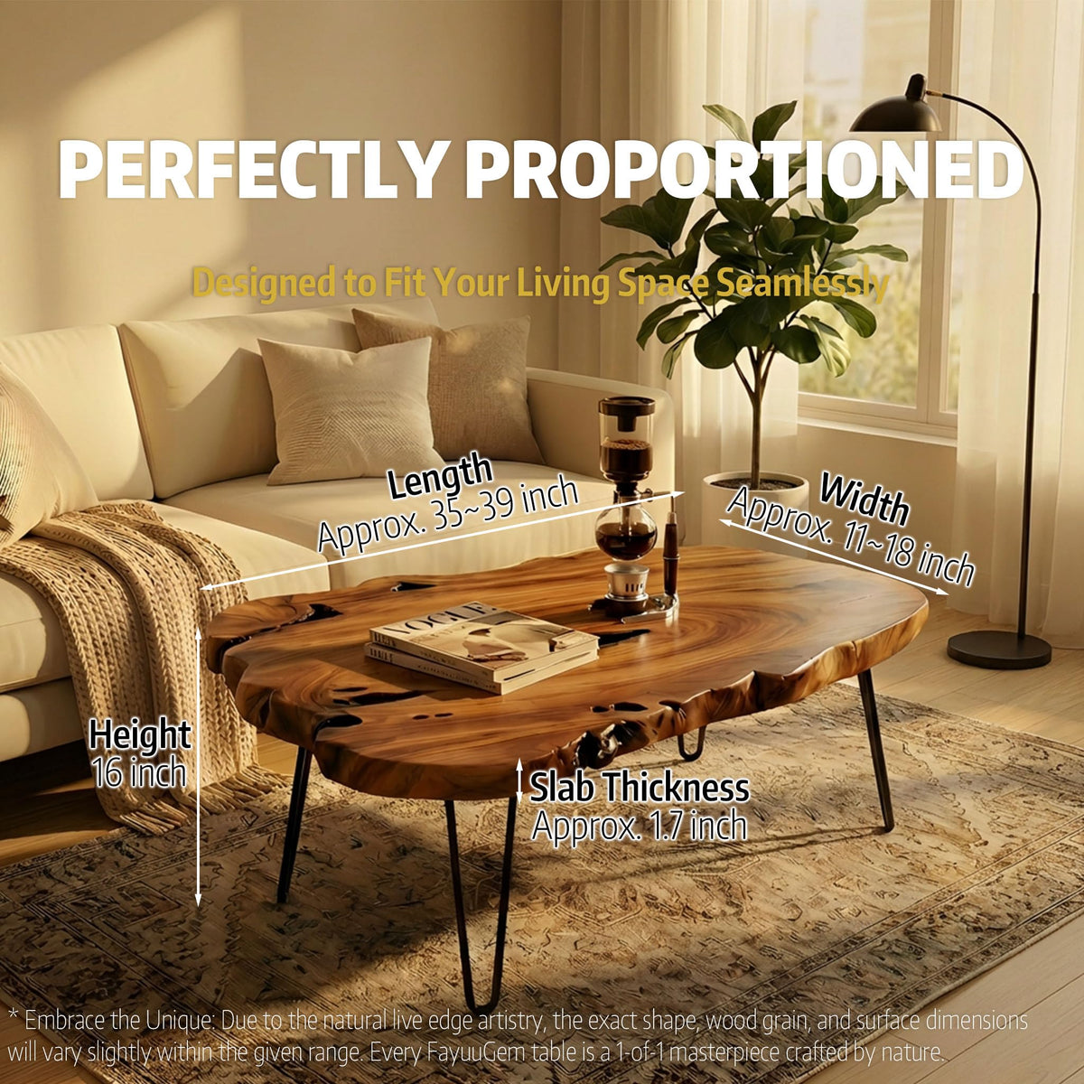 Live Edge Natural Wood Coffee Table V830302