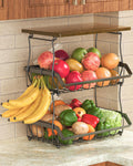 3 Tier Countertop Fruit Basket Bread Bowl with 2 Banana Hangers J634