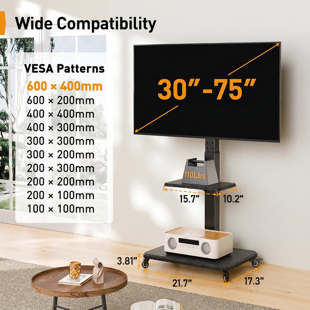 Rolling TV Stand with Wheels for 30-75 Inch TVs Z10459