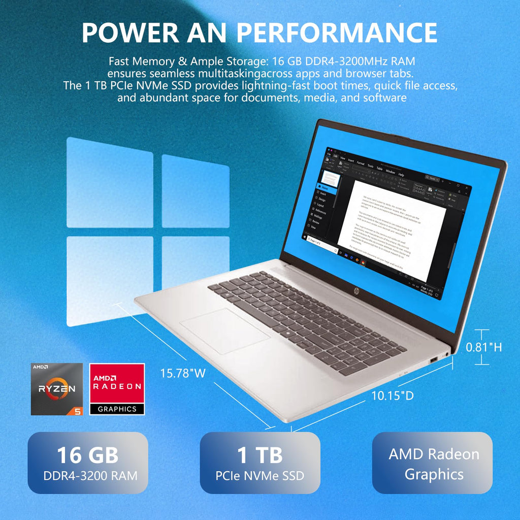 17.3" Touch Screen Laptop, 32GB RAM, 1TB SSD, AMD Ryzen 5, Windows 11 Pro, Silver X218