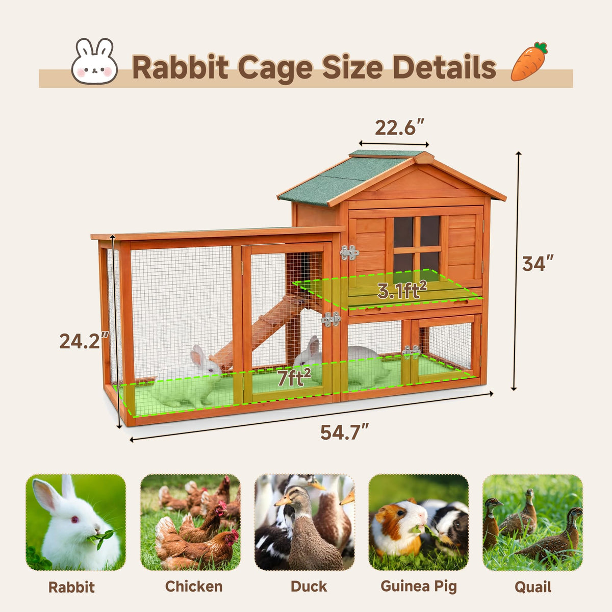 Large Outdoor Indoor Wooden Rabbit Hutch Y279
