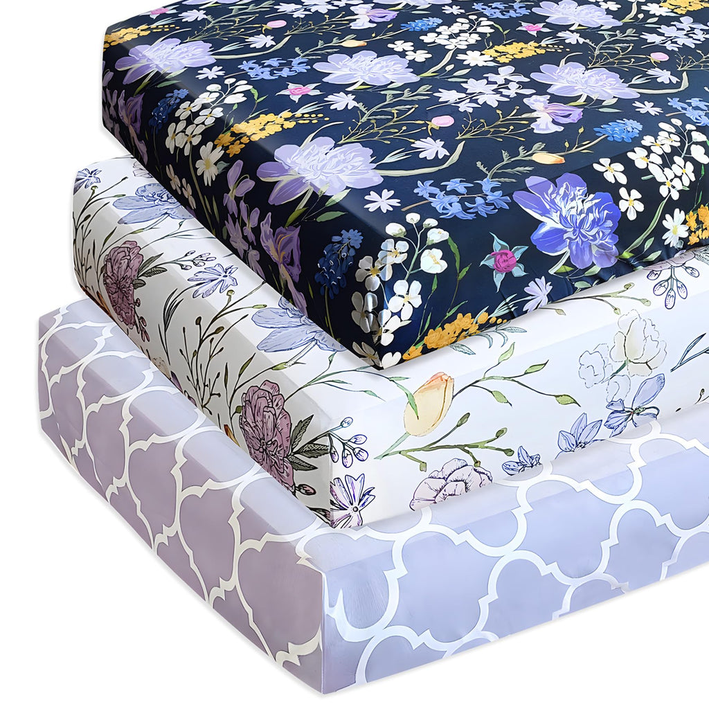 Soft Floral Crib Sheets 3 Pack 28'' X 52'' Fitted Microfiber Violet X24920
