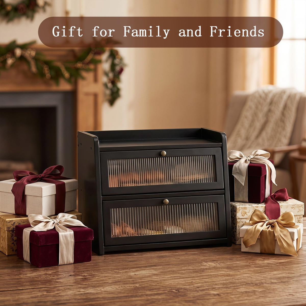 Large Bamboo Bread Box with Window L627
