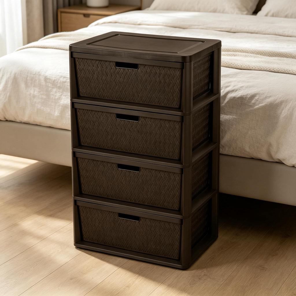 Brown 4-Drawer Storage Tower with Bins P566926